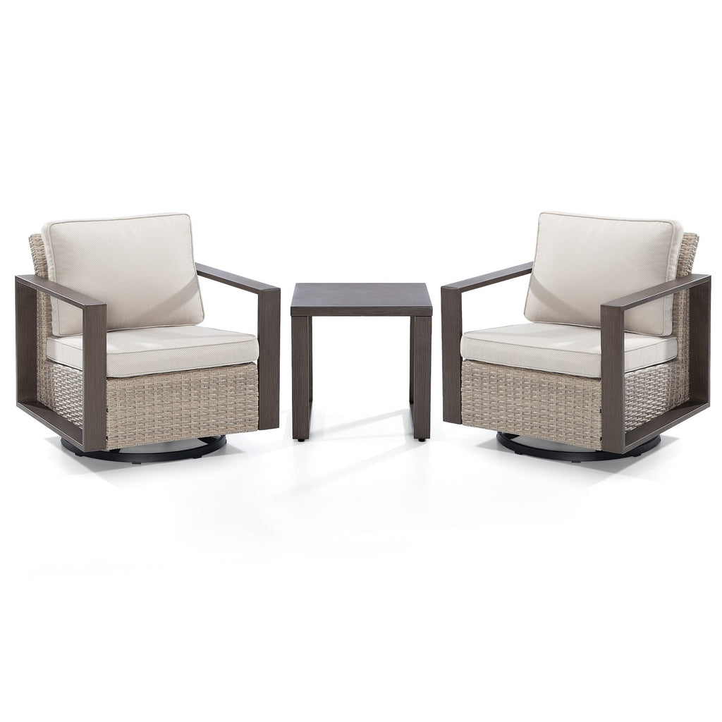 Ensemble de 3 chaises à bascule pivotantes d'extérieur Cozywor avec table d'appoint