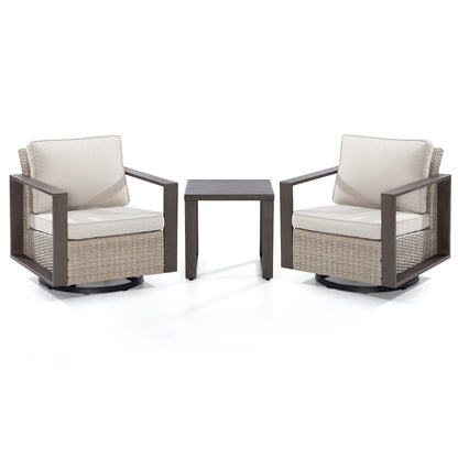 Ensemble de 3 chaises à bascule pivotantes d'extérieur Cozywor avec table d'appoint