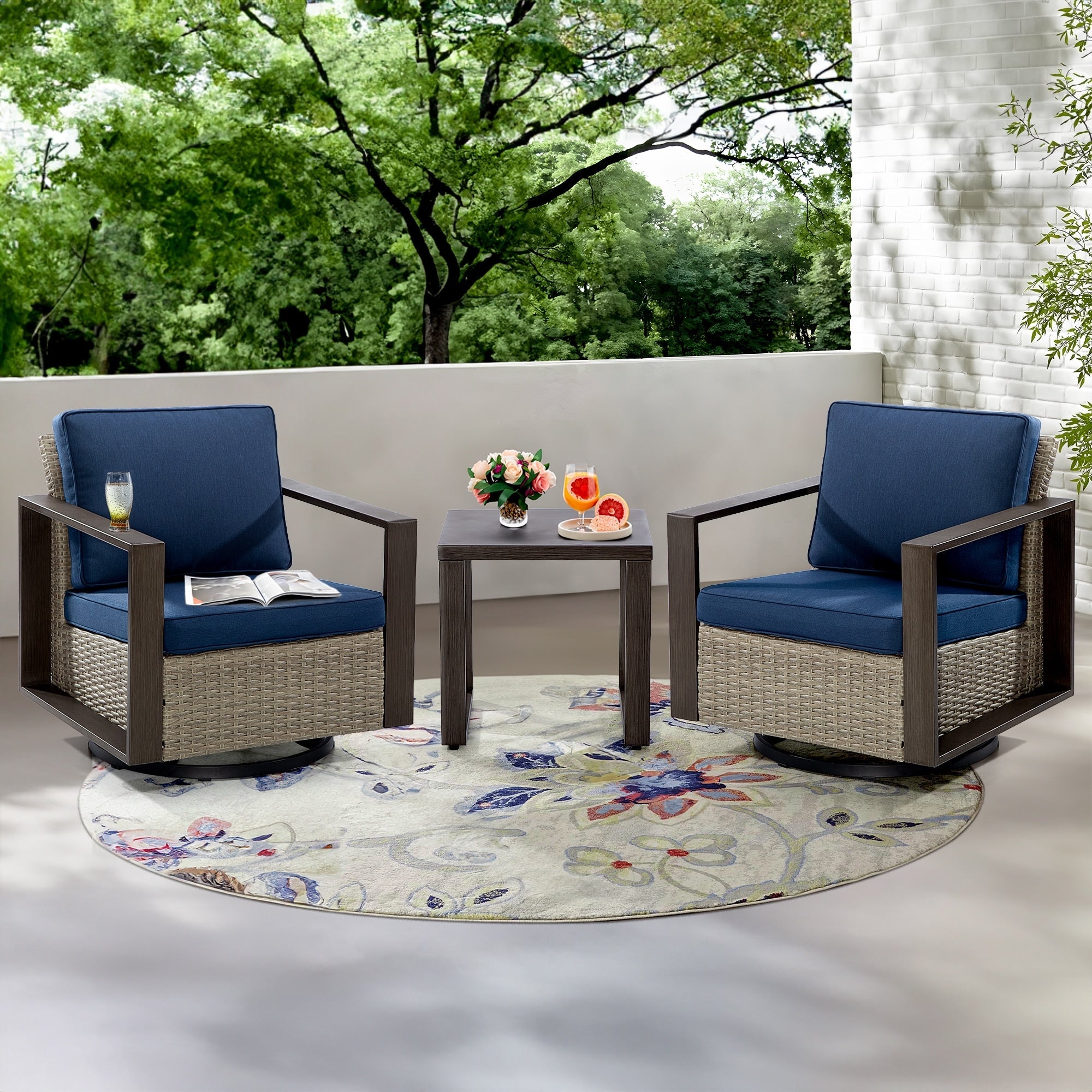 Ensemble de 3 chaises à bascule pivotantes d'extérieur Cozywor avec table d'appoint
