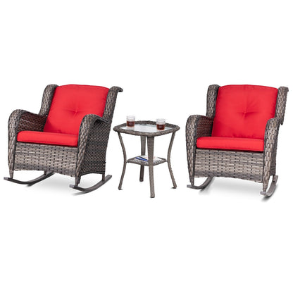 Ensemble de 3 chaises à bascule d'extérieur en osier Cozywor