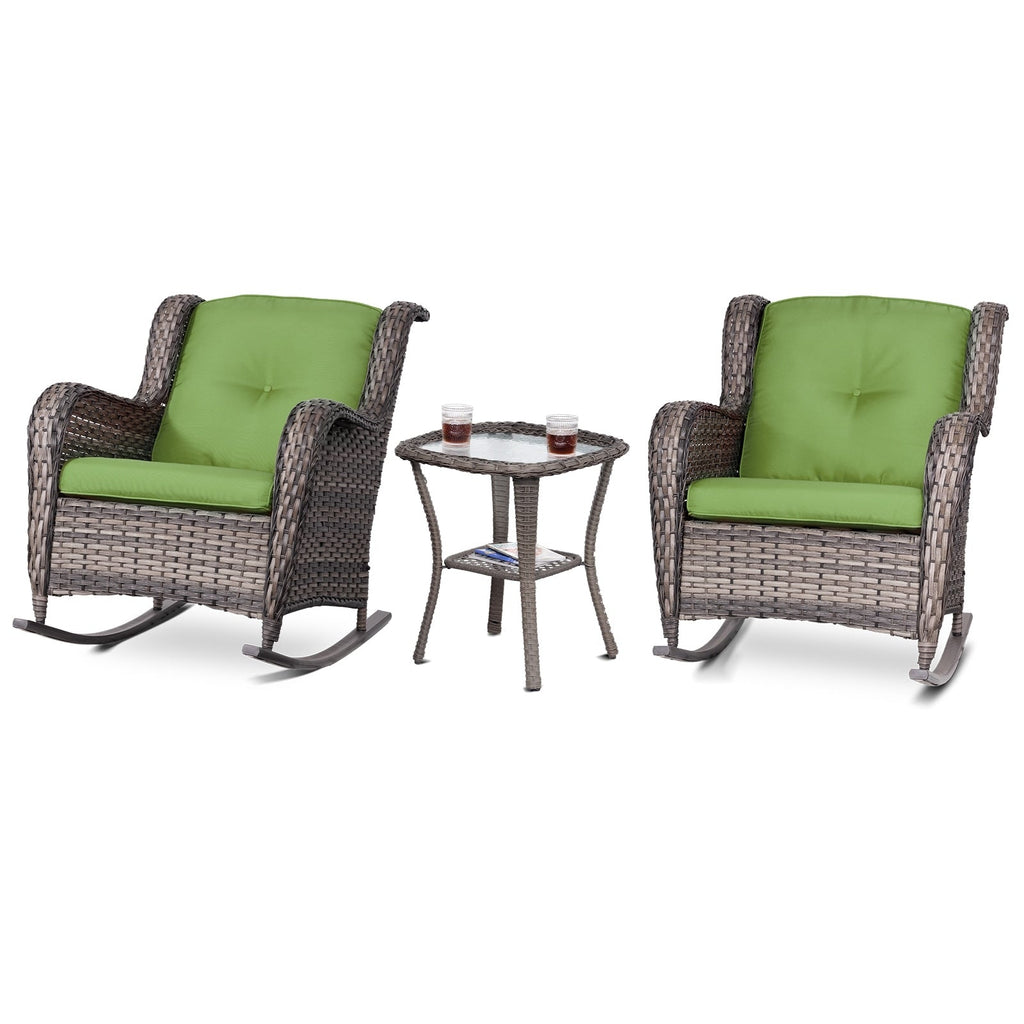 Ensemble de 3 chaises à bascule d'extérieur en osier Cozywor