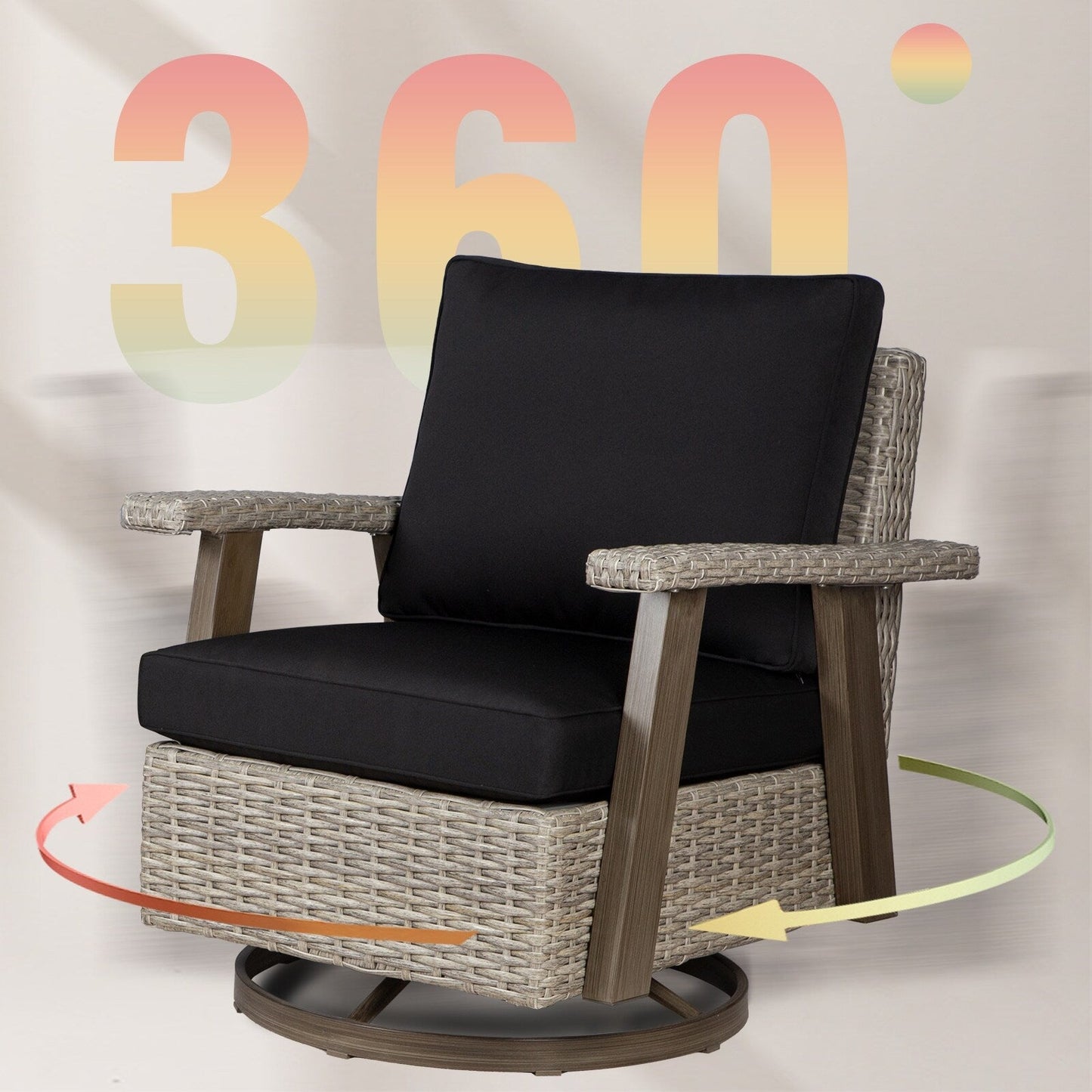 Ensemble de 3 chaises pivotantes à bascule en osier Cozywor pour patio
