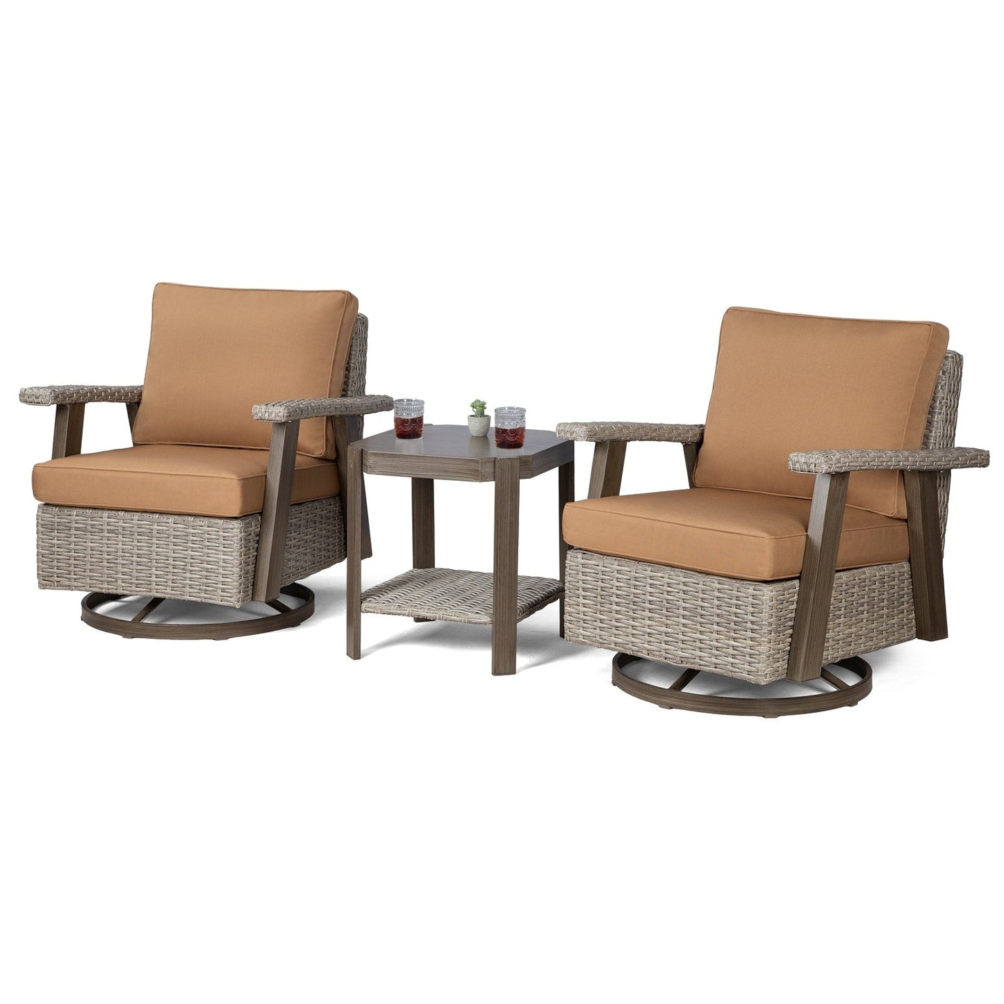 Ensemble de 3 chaises pivotantes à bascule en osier Cozywor pour patio