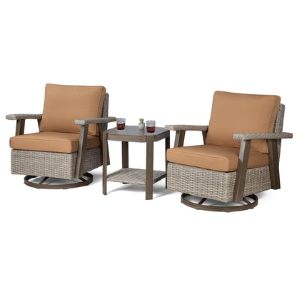 Ensemble de 3 chaises pivotantes à bascule en osier Cozywor pour patio