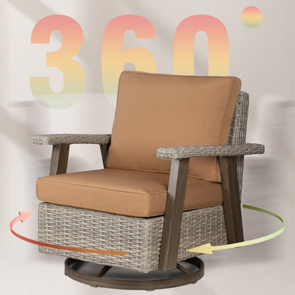 Ensemble de 3 chaises pivotantes à bascule en osier Cozywor pour patio