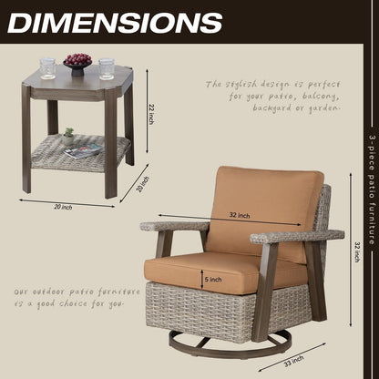 Ensemble de 3 chaises pivotantes à bascule en osier Cozywor pour patio