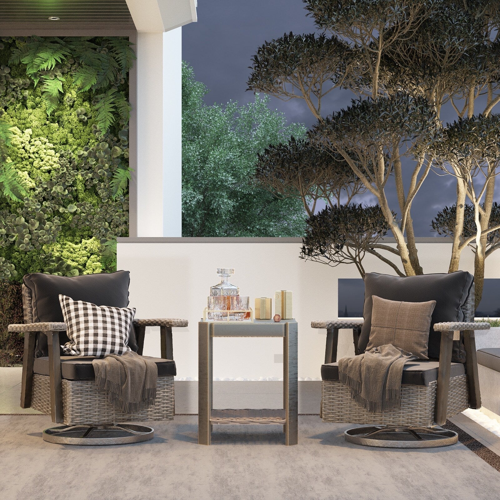 Ensemble de 3 chaises pivotantes à bascule en osier Cozywor pour patio