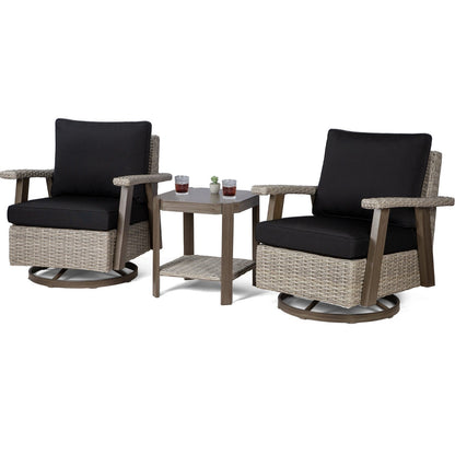 Ensemble de 3 chaises pivotantes à bascule en osier Cozywor pour patio
