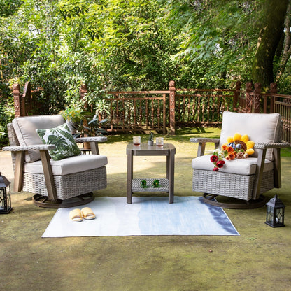 Ensemble de 3 chaises pivotantes à bascule en osier Cozywor pour patio