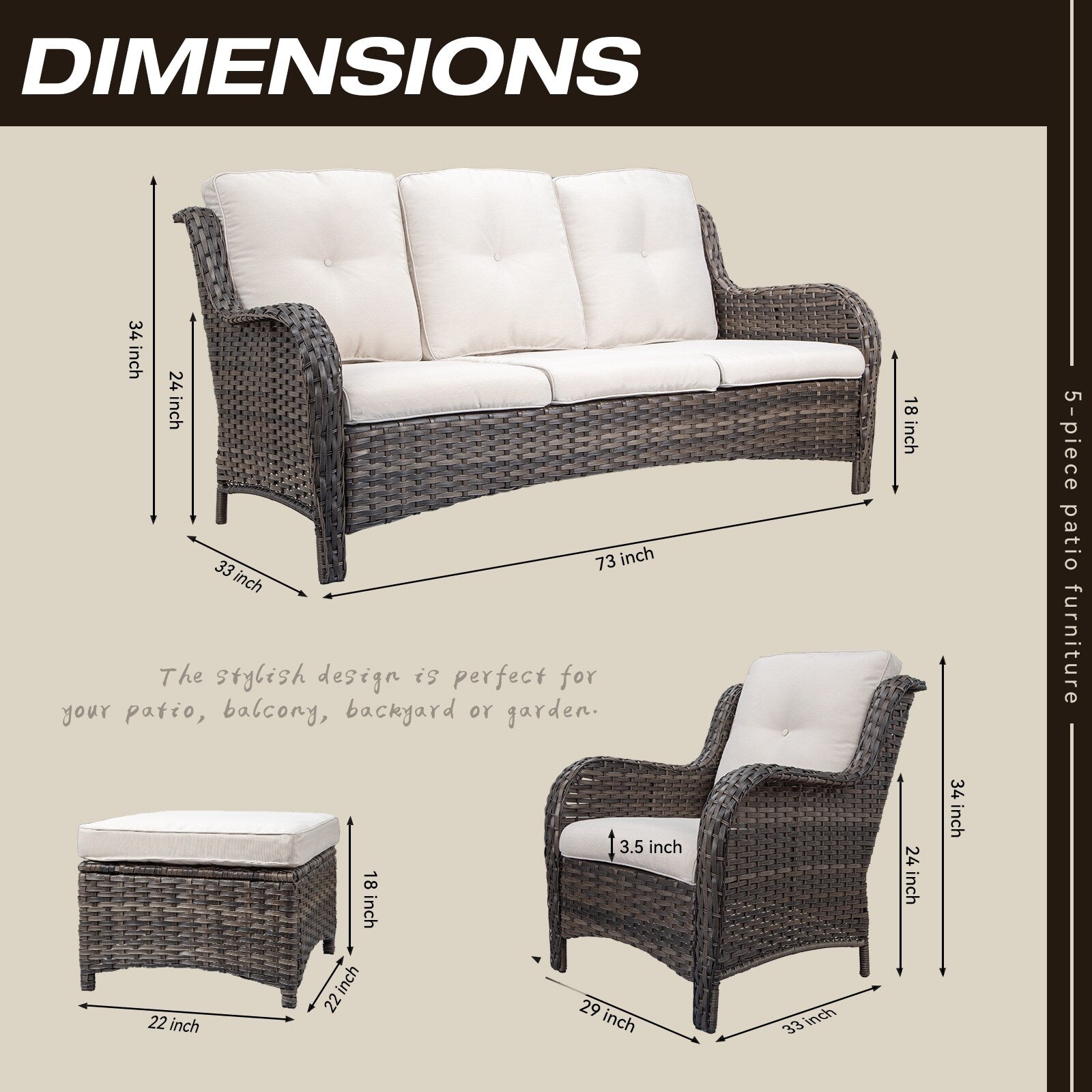 Ensemble de conversation extérieur en osier Cozywor 5 pièces