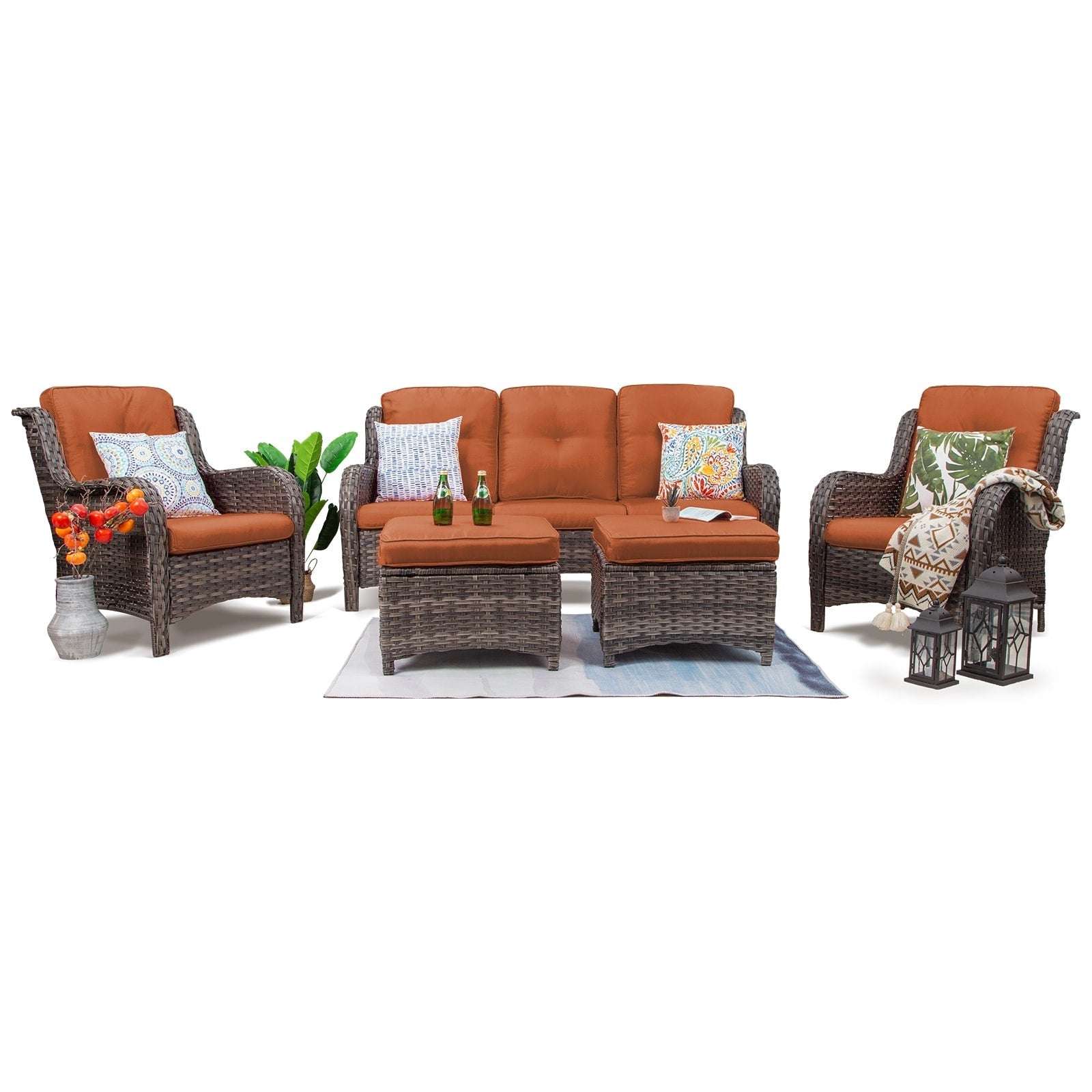 Ensemble de conversation extérieur en osier Cozywor 5 pièces