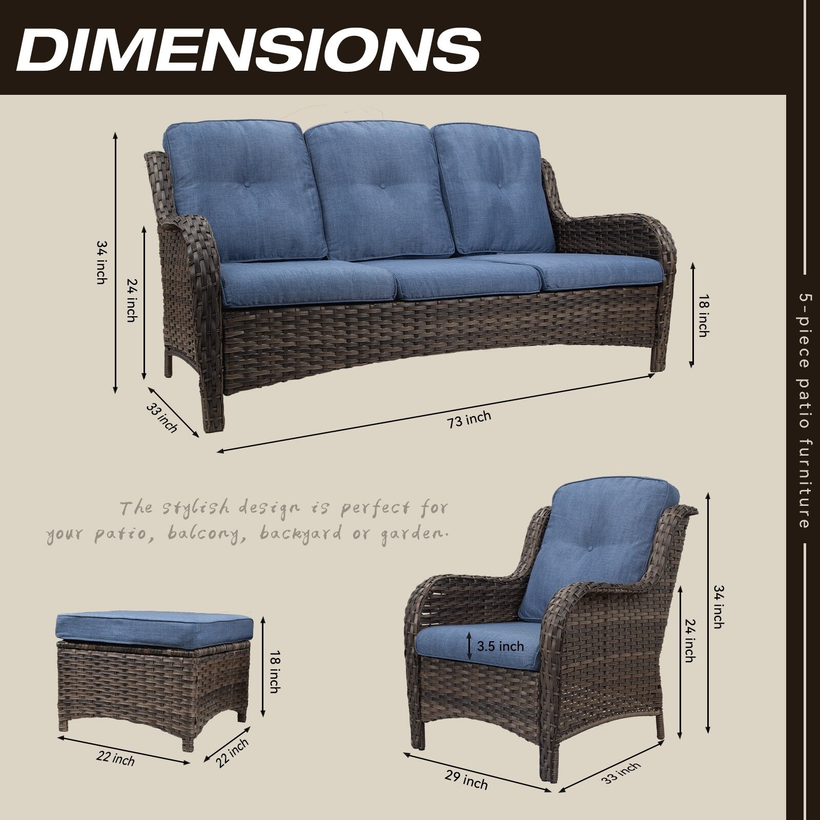 Ensemble de conversation extérieur en osier Cozywor 5 pièces