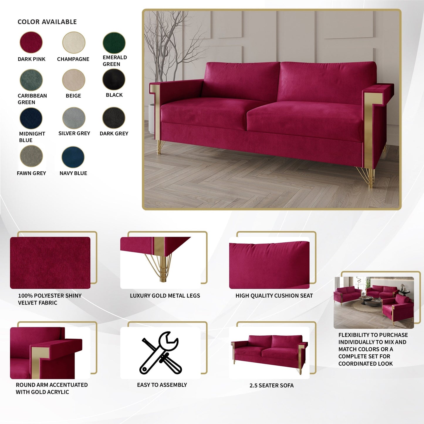 Canapé luxueux rembourré en velours CraftPorch