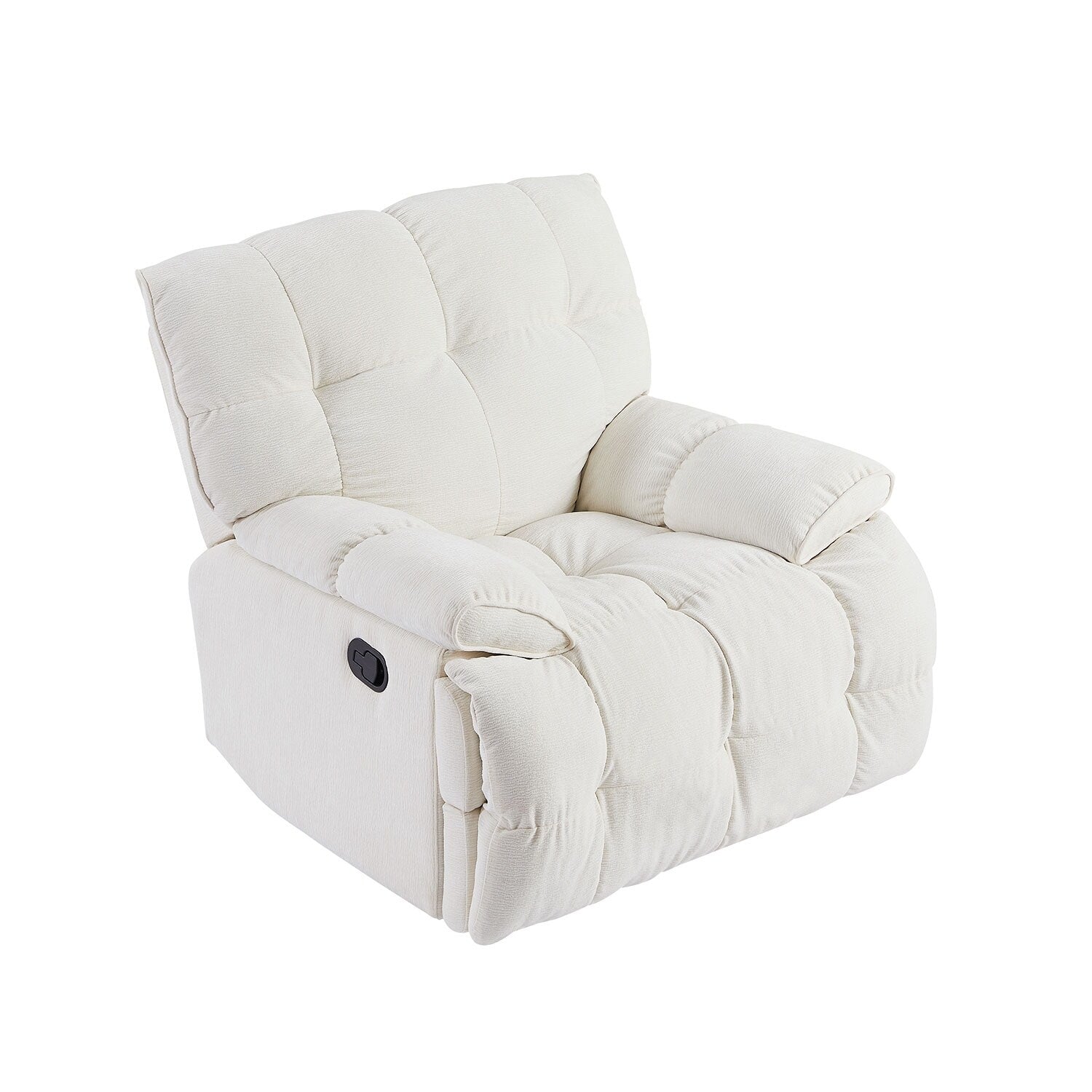 Fauteuil inclinable manuel pivotant à 360°, rembourré et crème, avec accoudoirs et siège plus larges pour le salon