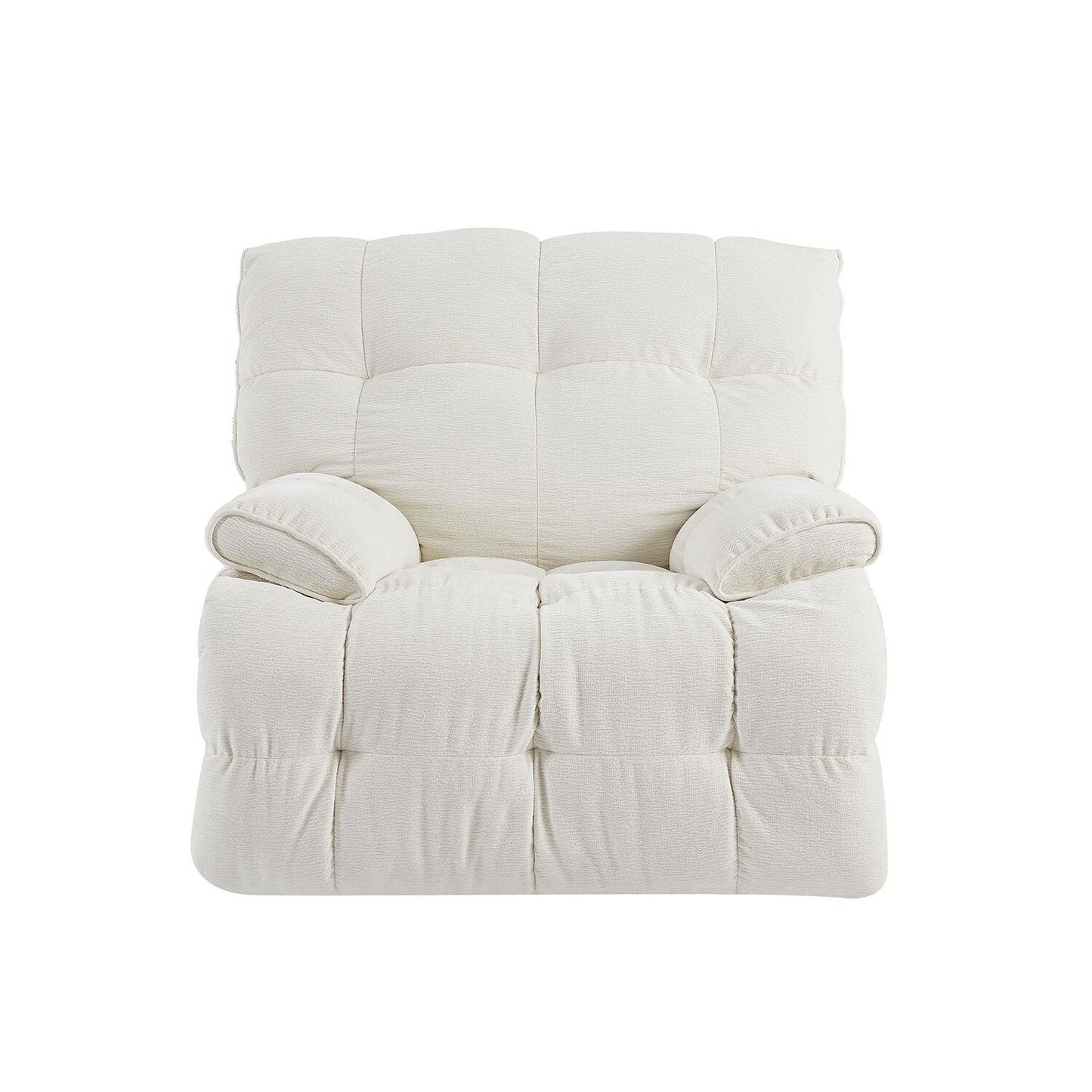Fauteuil inclinable manuel pivotant à 360°, rembourré et crème, avec accoudoirs et siège plus larges pour le salon
