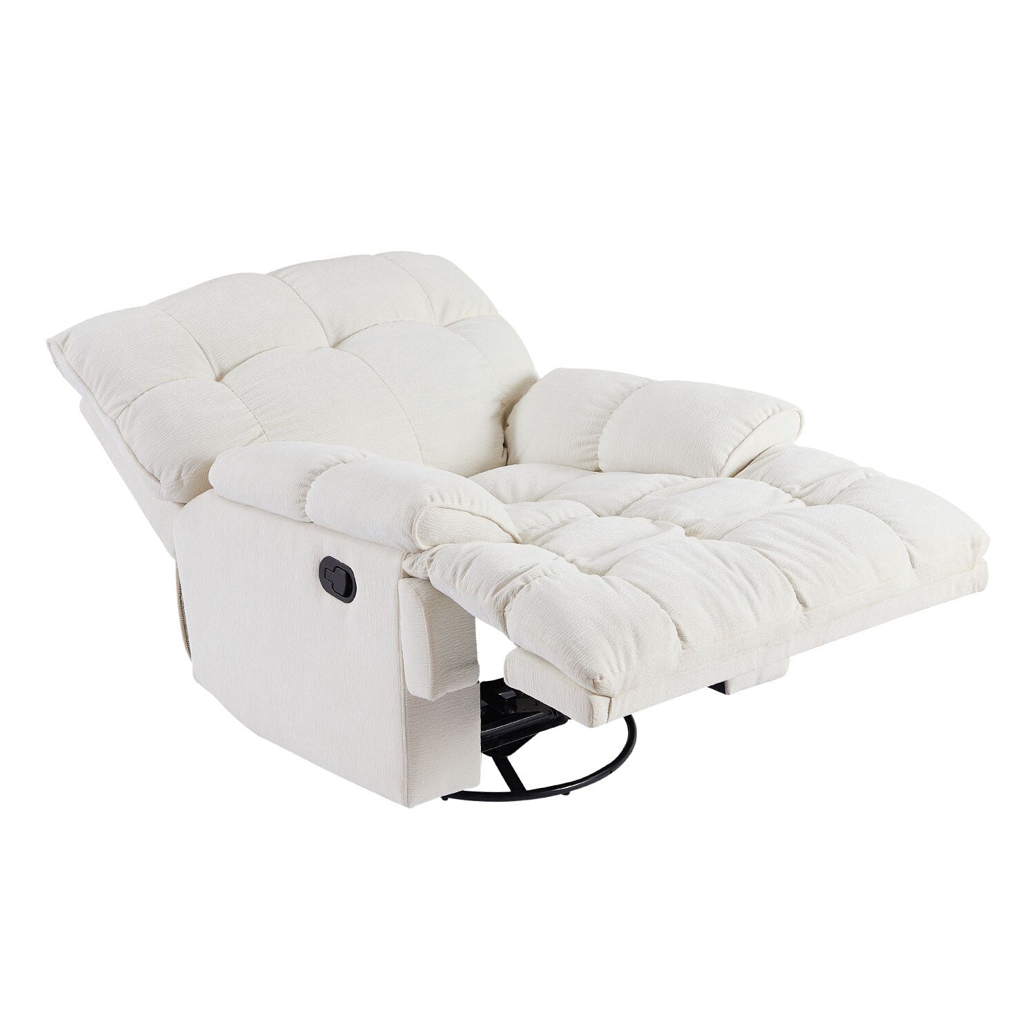 Fauteuil inclinable manuel pivotant à 360°, rembourré et crème, avec accoudoirs et siège plus larges pour le salon