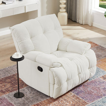 Fauteuil inclinable manuel pivotant à 360°, rembourré et crème, avec accoudoirs et siège plus larges pour le salon