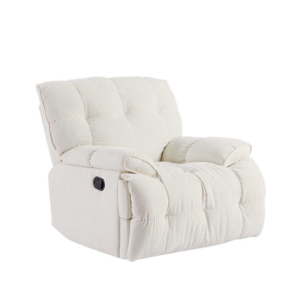 Fauteuil inclinable manuel pivotant à 360°, rembourré et crème, avec accoudoirs et siège plus larges pour le salon