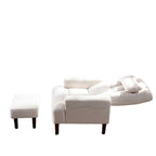 Fauteuil de salon multifonction rembourré à dossier haut, blanc crème, 26,77 po, avec pouf