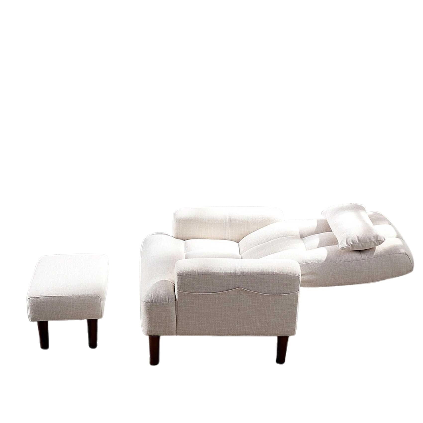 Fauteuil de salon multifonction rembourré à dossier haut, blanc crème, 26,77 po, avec pouf