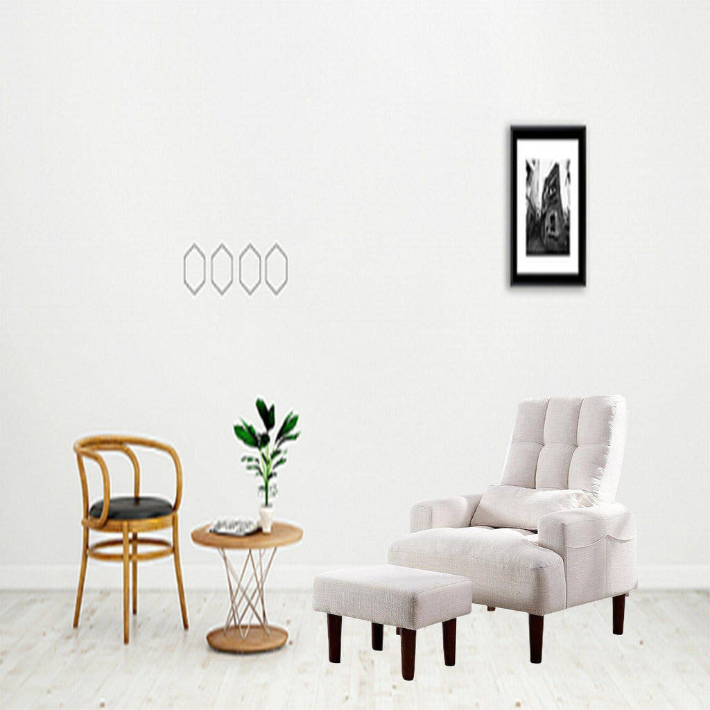 Fauteuil de salon multifonction rembourré à dossier haut, blanc crème, 26,77 po, avec pouf