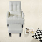 Fauteuil de salon multifonction rembourré à dossier haut, blanc crème, 26,77 po, avec pouf