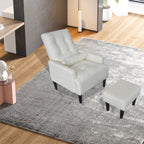 Fauteuil de salon multifonction rembourré à dossier haut, blanc crème, 26,77 po, avec pouf