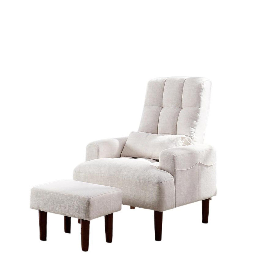 Fauteuil de salon multifonction rembourré à dossier haut, blanc crème, 26,77 po, avec pouf
