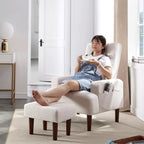 Fauteuil de salon multifonction rembourré à dossier haut, blanc crème, 26,77 po, avec pouf