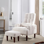 Fauteuil de salon multifonction rembourré à dossier haut, blanc crème, 26,77 po, avec pouf
