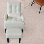Fauteuil de salon multifonction rembourré à dossier haut, blanc crème, 26,77 po, avec pouf