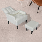 Fauteuil de salon multifonction rembourré à dossier haut, blanc crème, 26,77 po, avec pouf