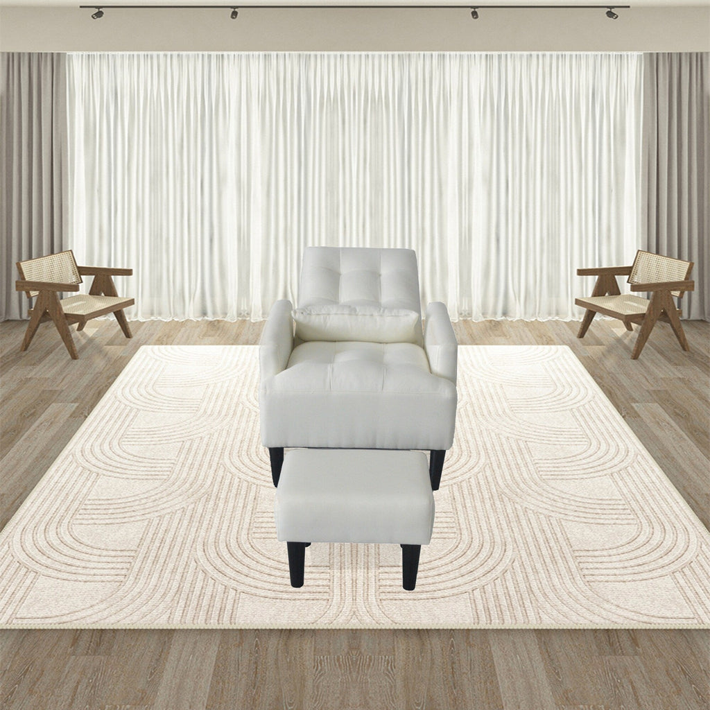 Fauteuil de salon multifonction rembourré à dossier haut, blanc crème, 26,77 po, avec pouf
