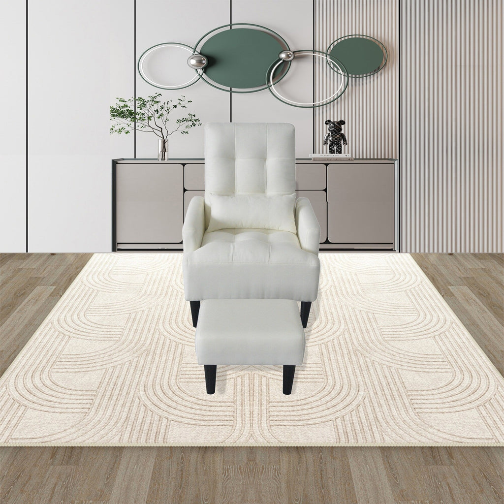 Fauteuil de salon multifonction rembourré à dossier haut, blanc crème, 26,77 po, avec pouf