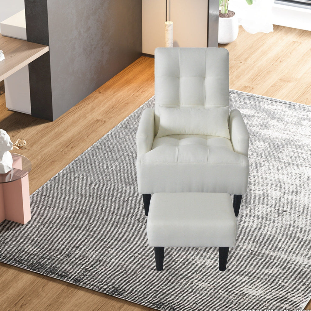 Fauteuil de salon multifonction rembourré à dossier haut, blanc crème, 26,77 po, avec pouf