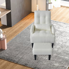 Fauteuil de salon multifonction rembourré à dossier haut, blanc crème, 26,77 po, avec pouf