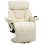 Fauteuil inclinable manuel en cuir PU blanc crème avec repose-pieds, poche latérale, porte-gobelet, inclinaison à 135°, pivot à 360°