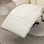Fauteuil inclinable manuel en cuir PU blanc crème avec repose-pieds, poche latérale, porte-gobelet, inclinaison à 135°, pivot à 360°