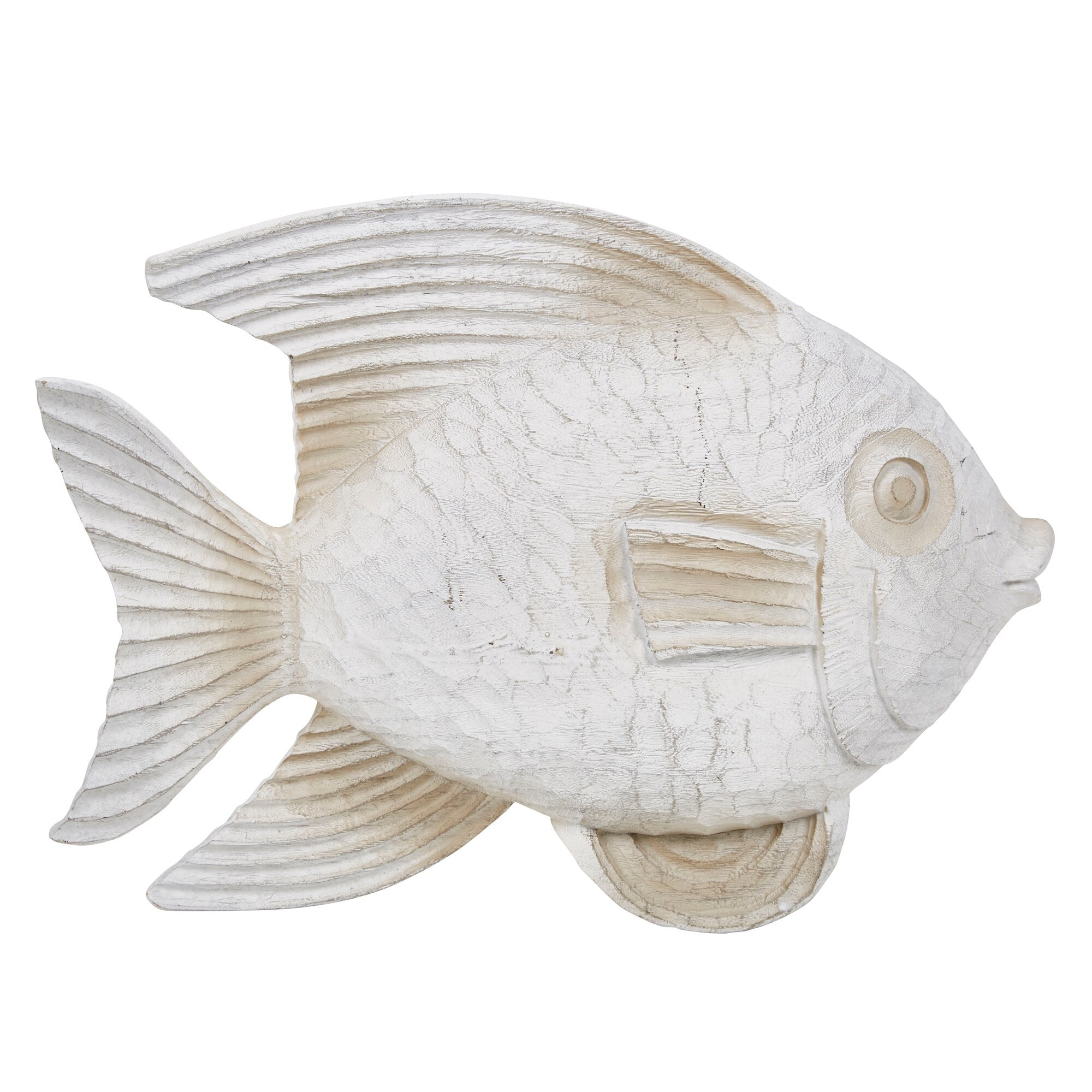 Sculpture de poisson blanchi à la chaux côtière de Sagebrook Home pour la décoration du salon, de la chambre ou du bureau
