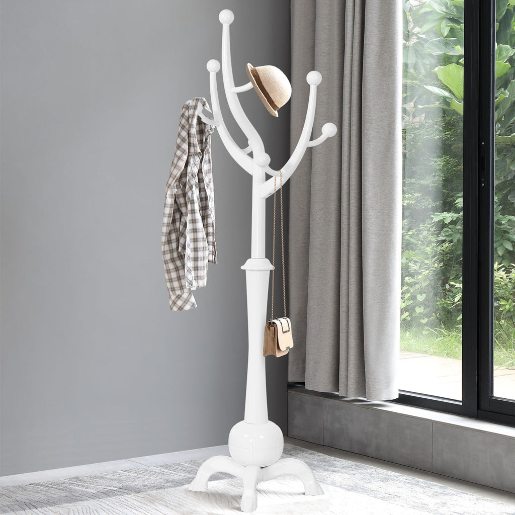 Tree-branch Rubberwood Freestanding Coat Rack with 8 Hooks - 24.5W x 70.87H