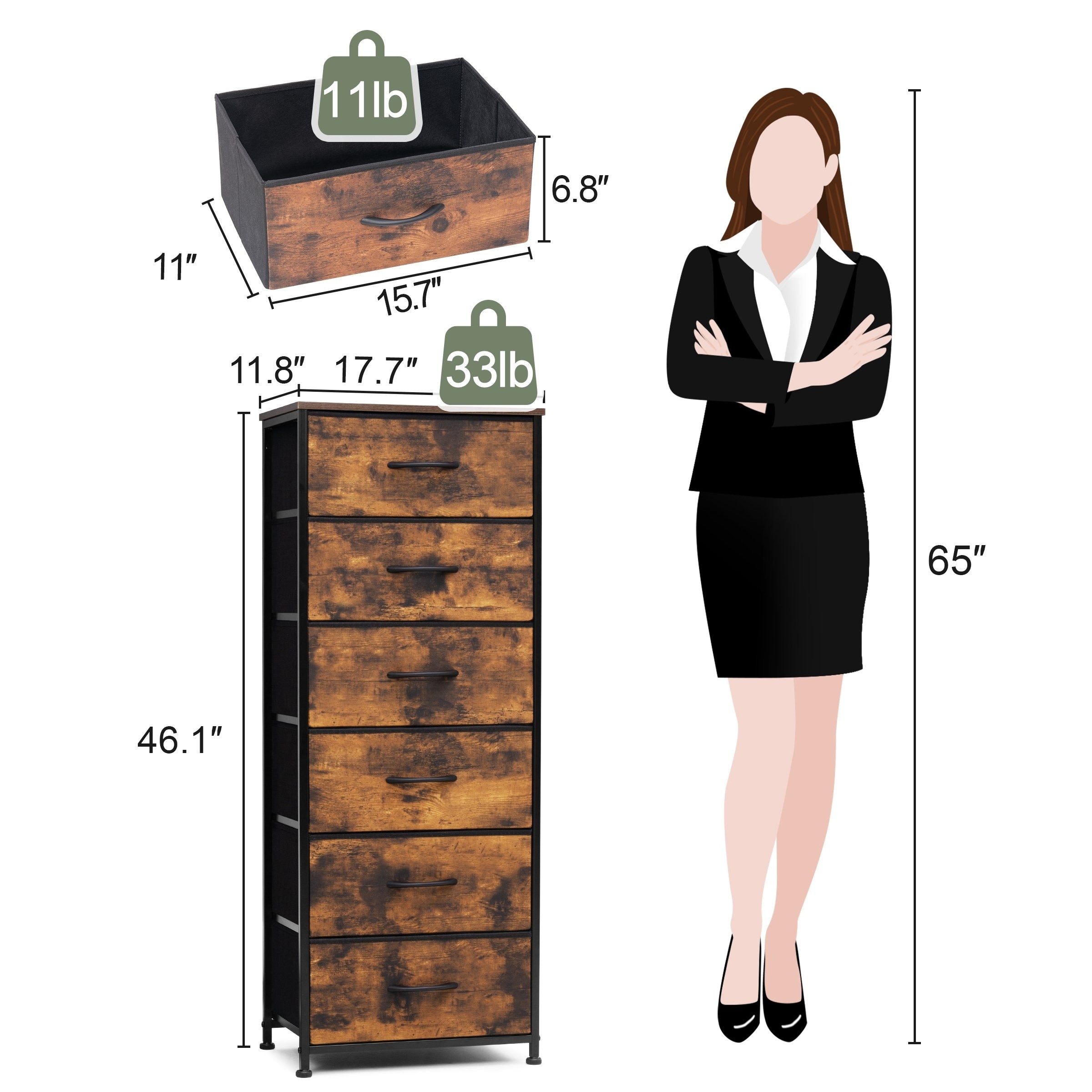 Commode verticale à 6 tiroirs avec plateau en bois Crestlive Products