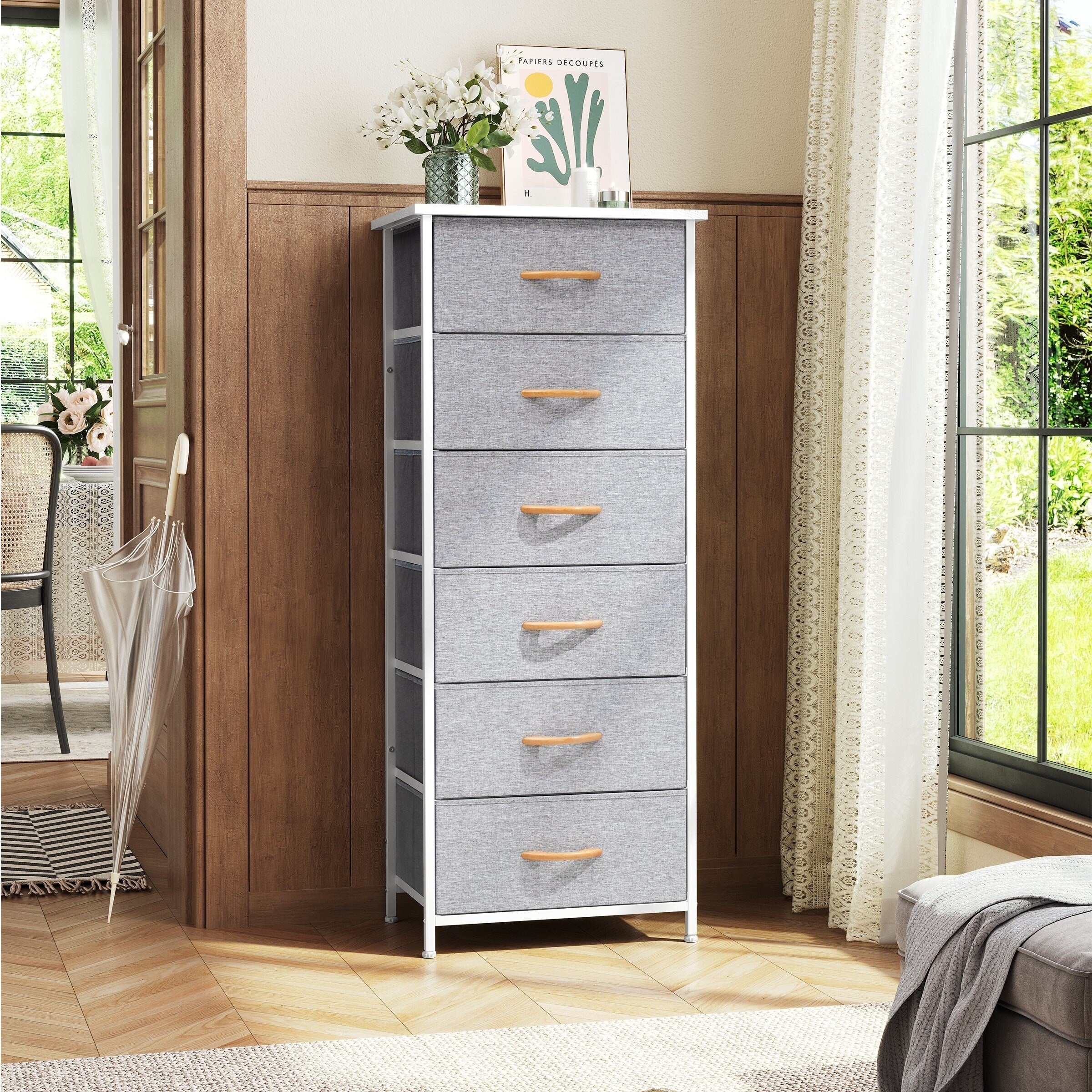 Commode verticale à 6 tiroirs avec plateau en bois Crestlive Products