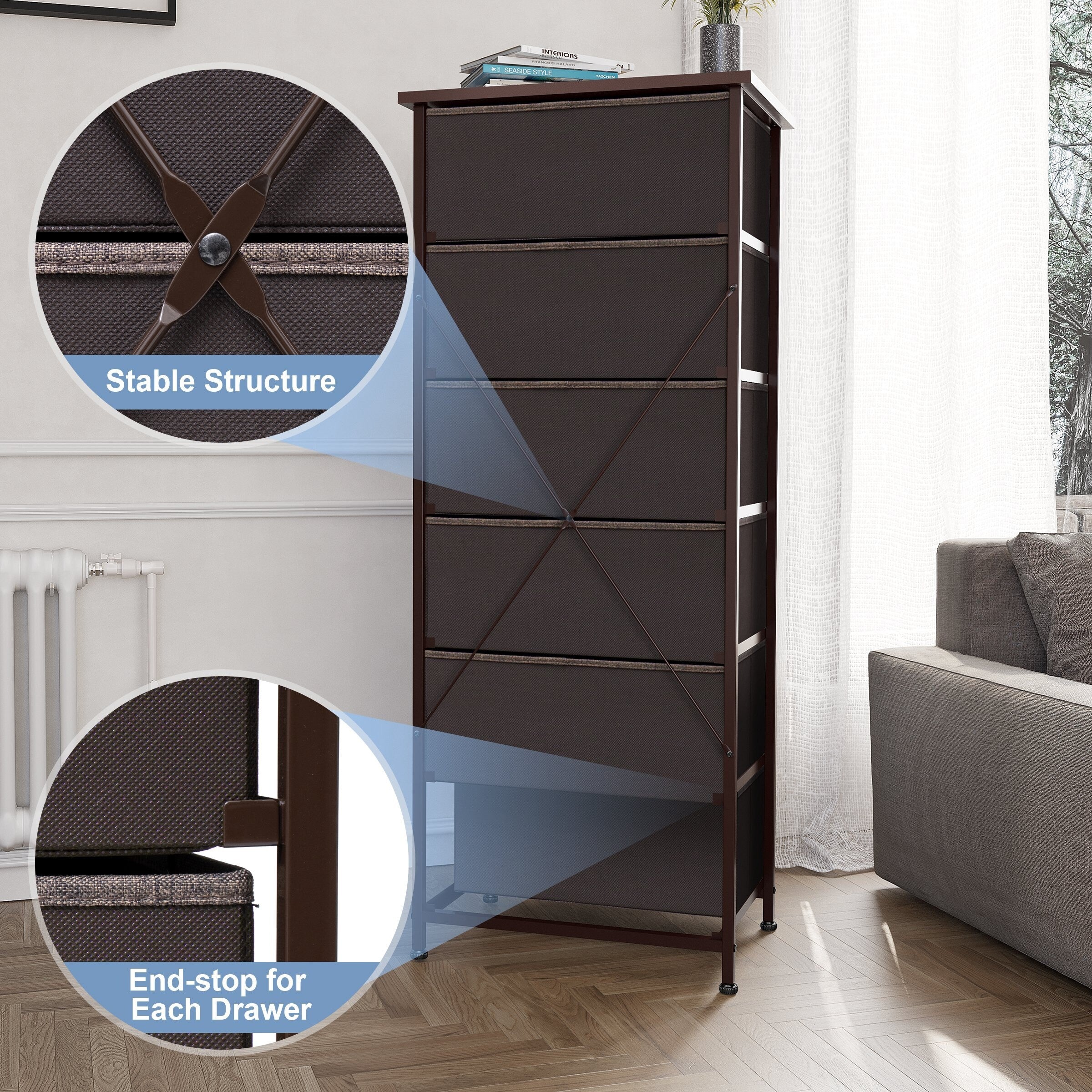 Commode verticale à 6 tiroirs avec plateau en bois Crestlive Products
