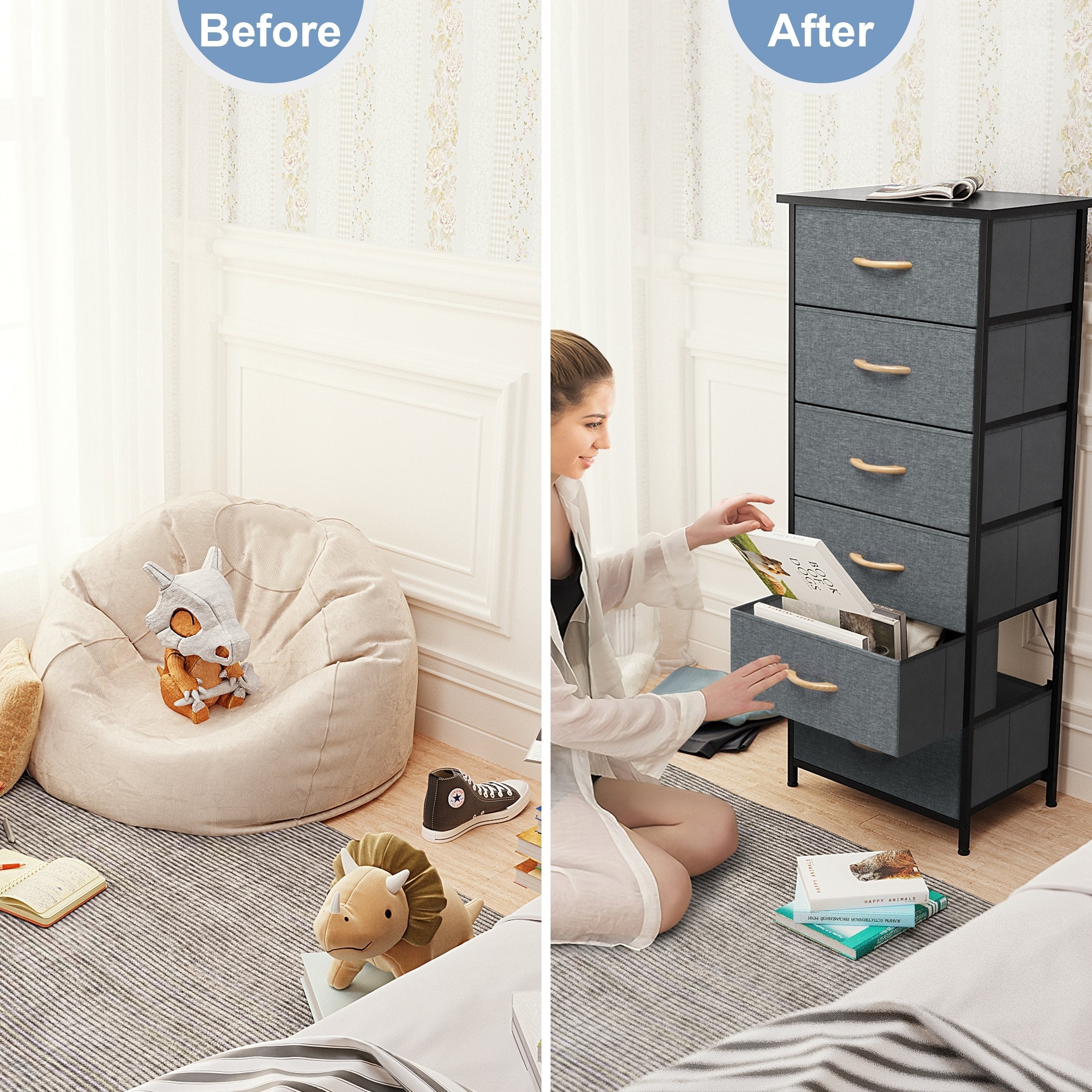 Commode verticale à 6 tiroirs avec plateau en bois Crestlive Products