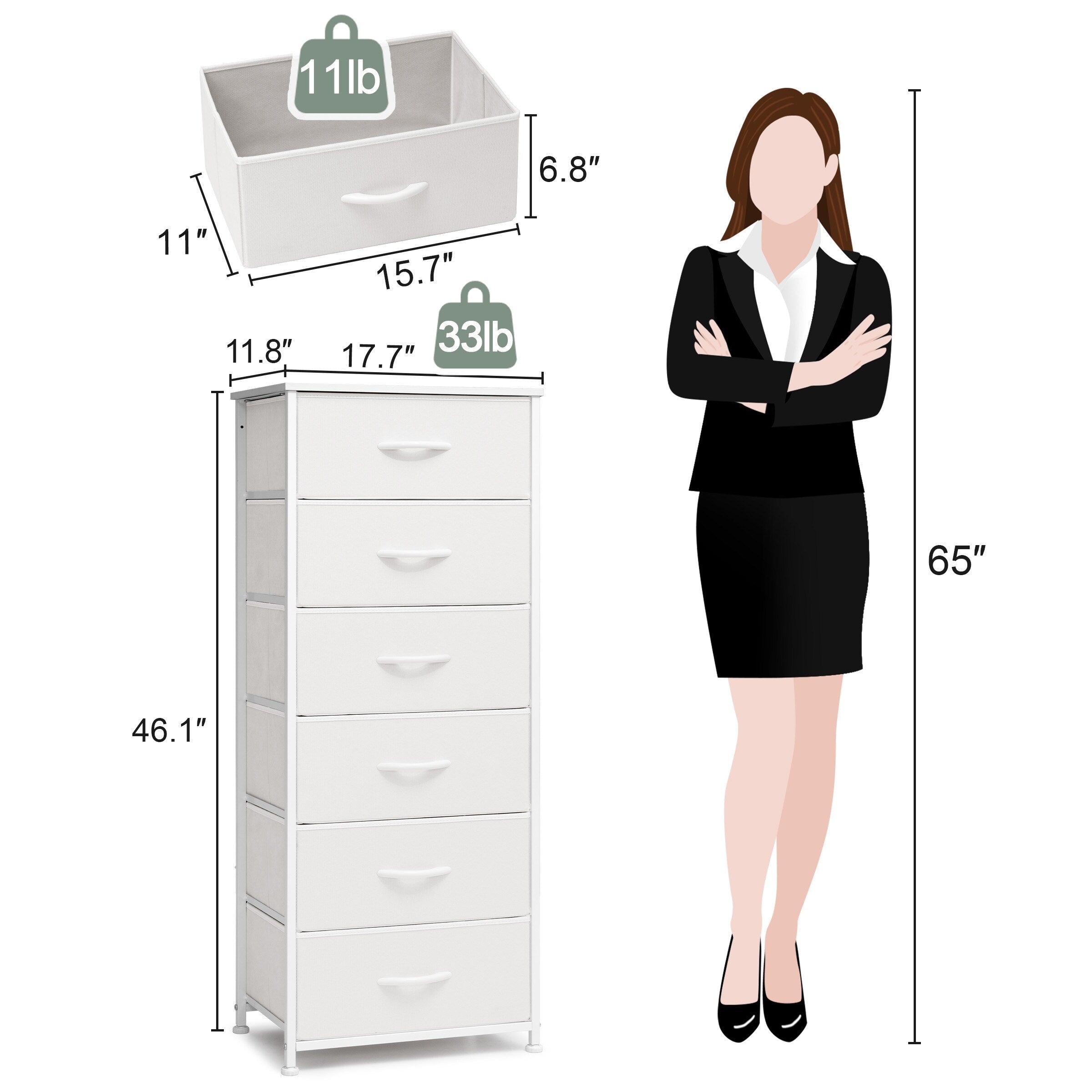 Commode verticale à 6 tiroirs avec plateau en bois Crestlive Products