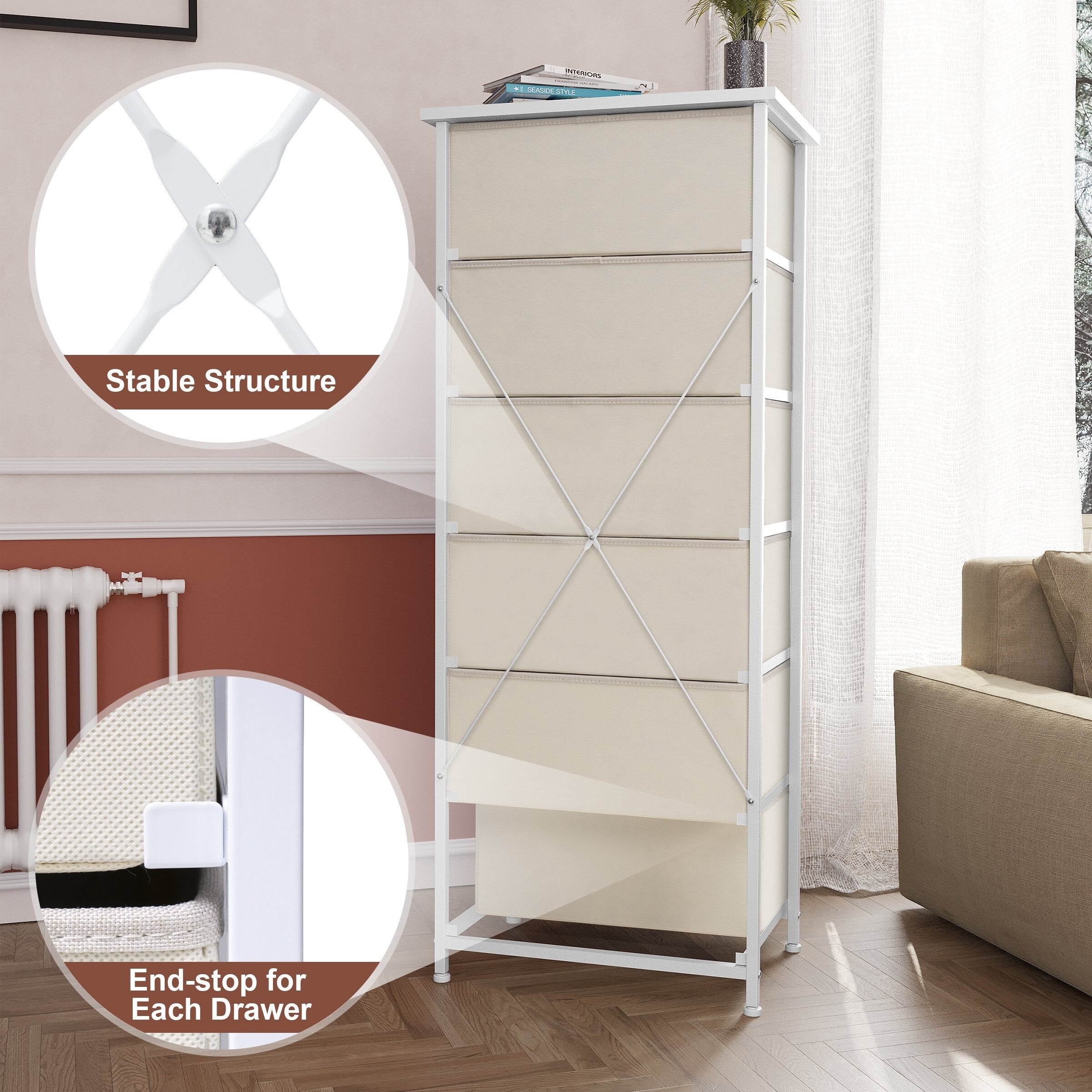 Commode verticale à 6 tiroirs avec plateau en bois Crestlive Products