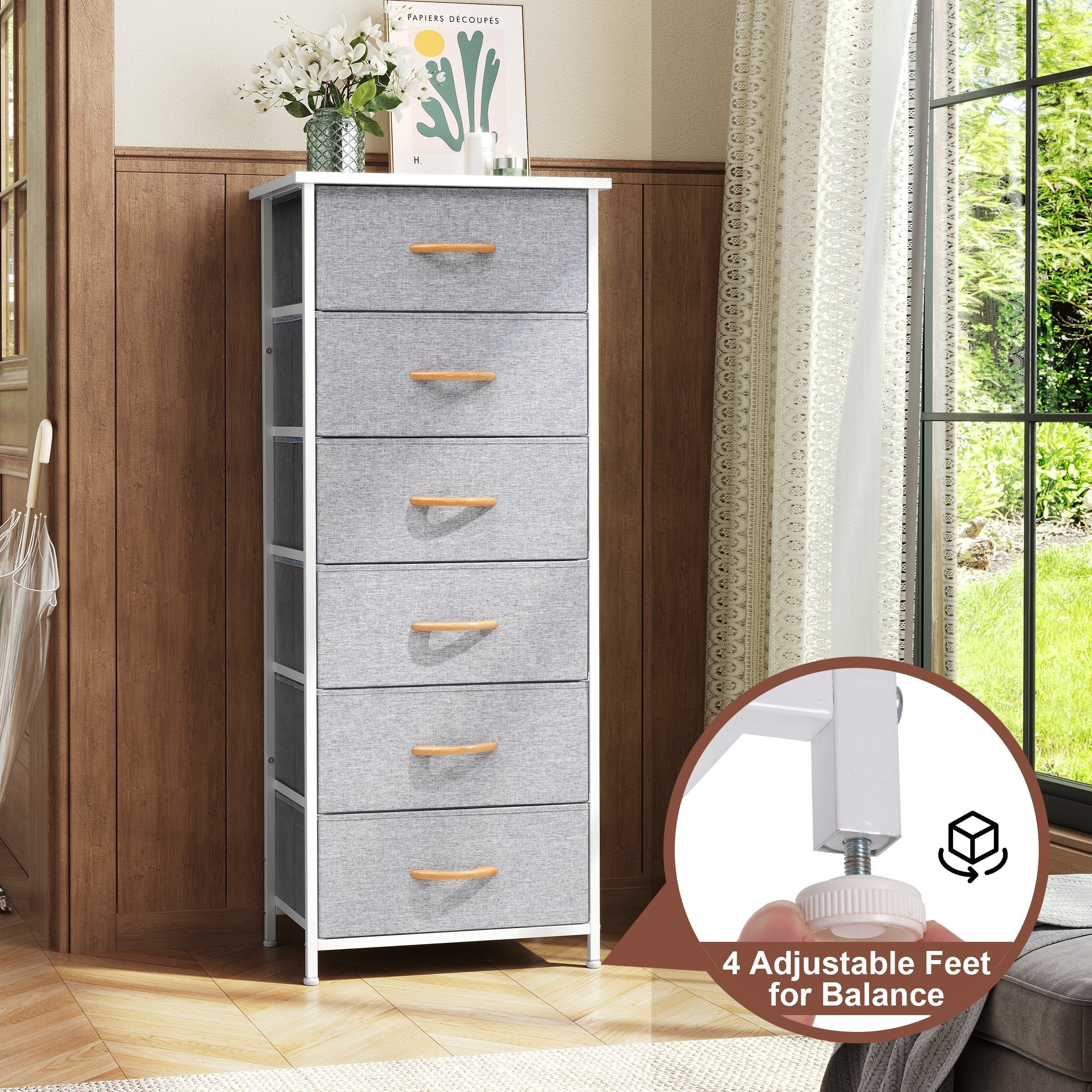 Commode verticale à 6 tiroirs avec plateau en bois Crestlive Products
