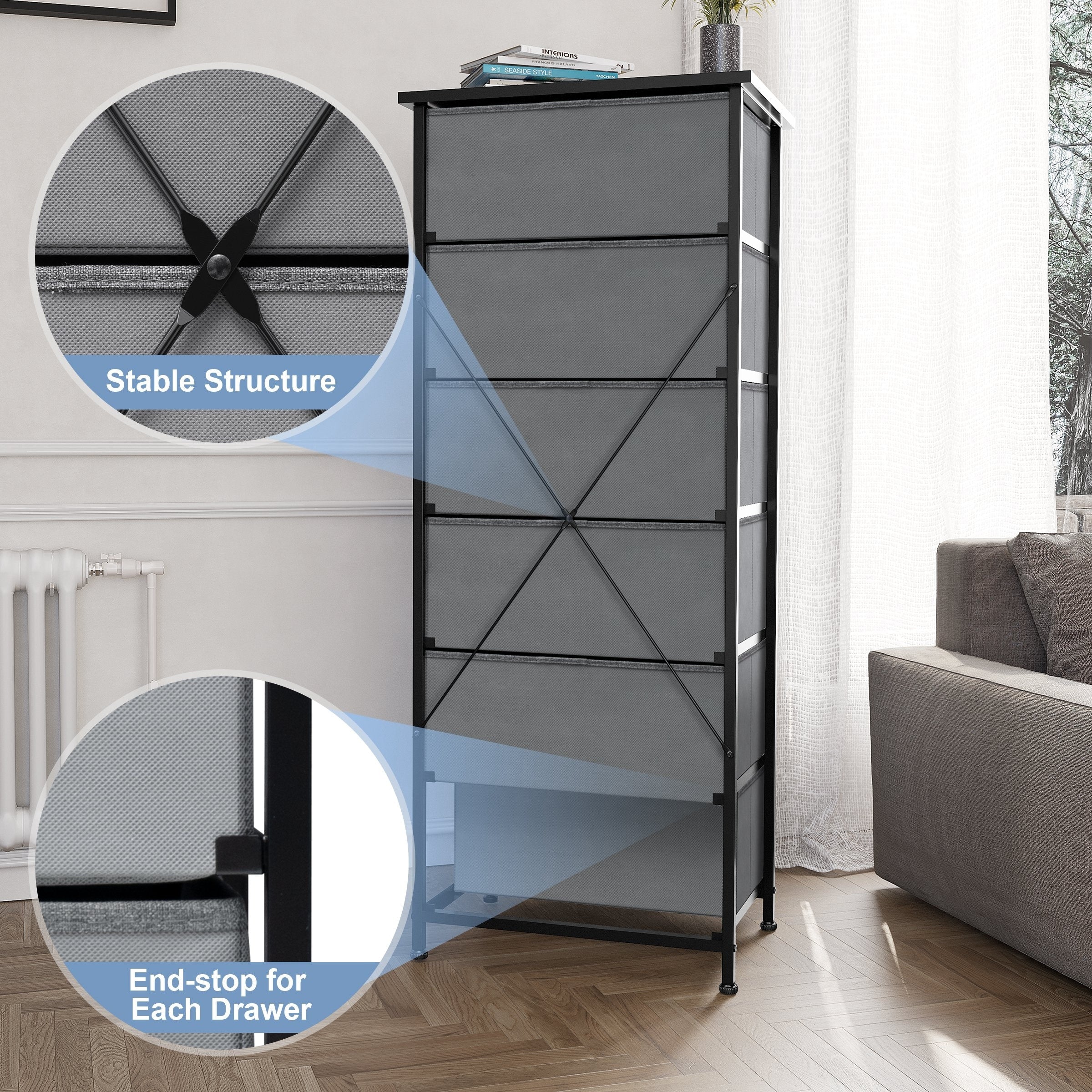 Commode verticale à 6 tiroirs avec plateau en bois Crestlive Products