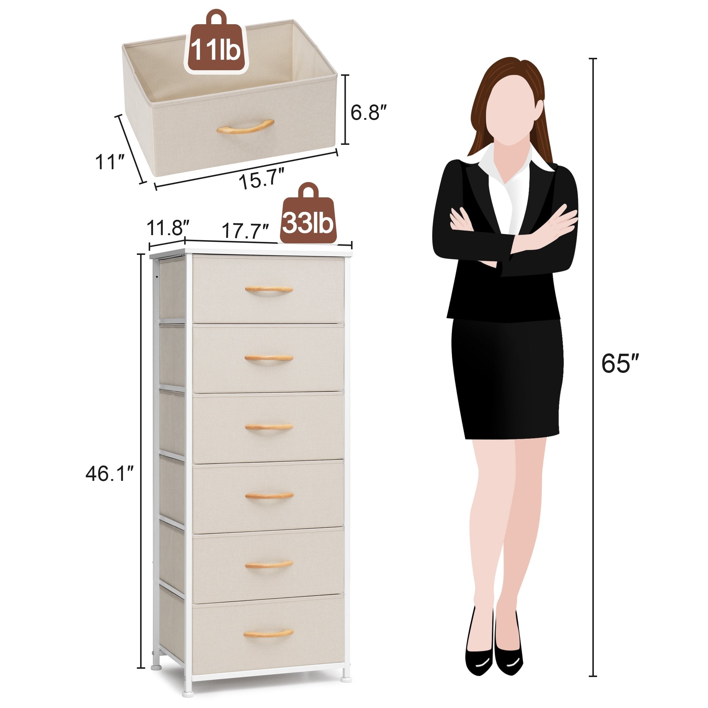Commode verticale à 6 tiroirs avec plateau en bois Crestlive Products