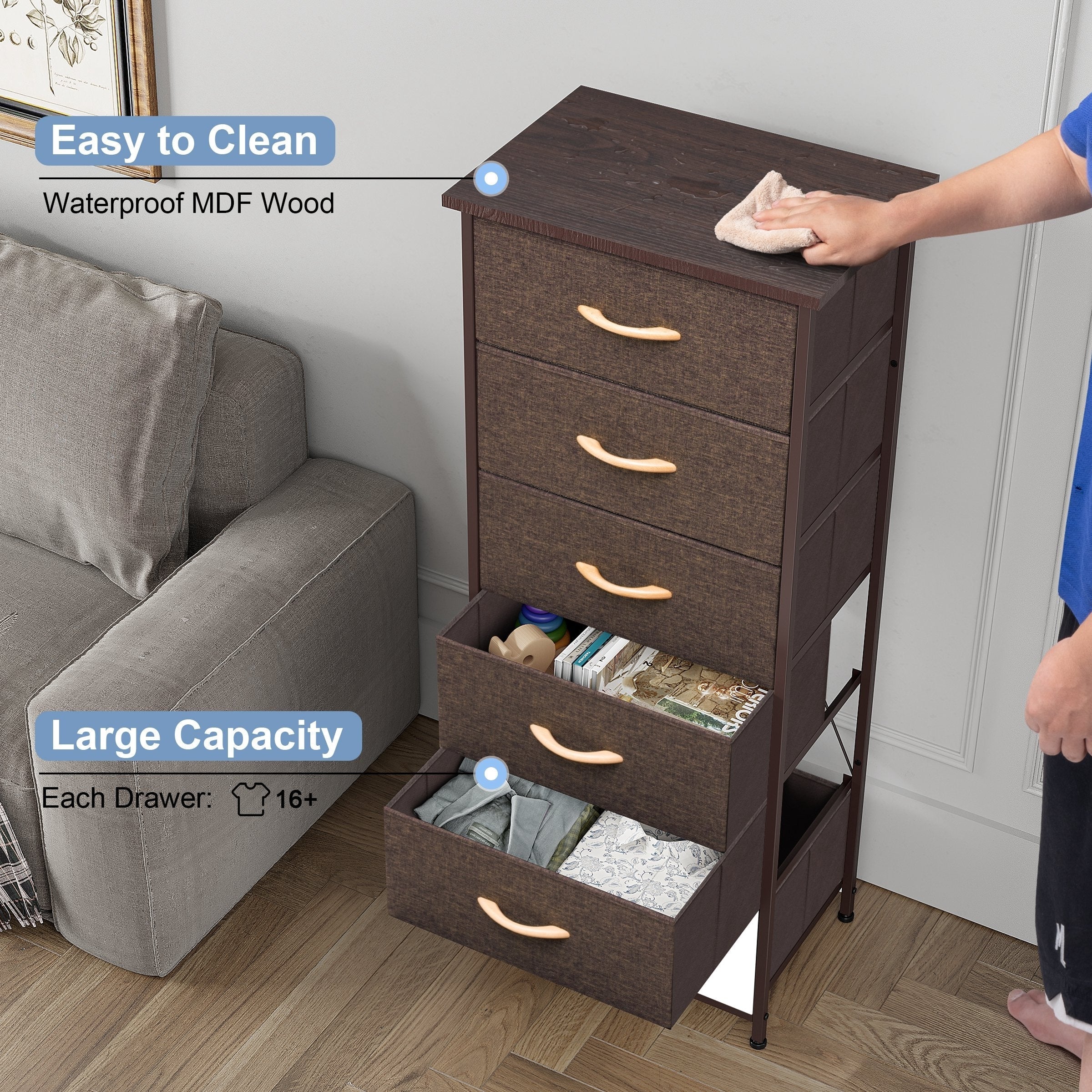 Commode verticale à 6 tiroirs avec plateau en bois Crestlive Products
